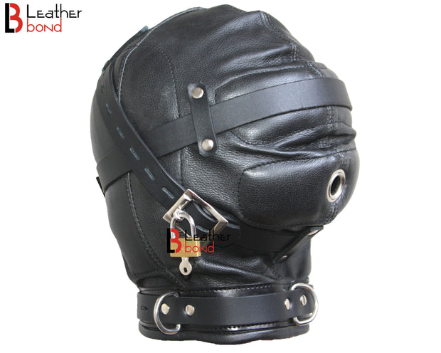 Cowhide Leather Mask Sensory Deprivation Hood Costume Reenactment Gear Padded & Lockable