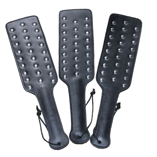 Real Cowhide Saddle Leather Spanking BDSM Paddle Slapper Steel Studded Heavy Weight & Sturdy Hand Made Black - Leather Bond