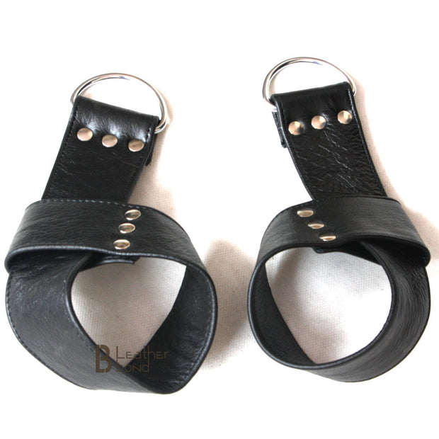 Real Strong Leather Suspension Wrist Cuffs belts for Restraint 2 Pieces Set for Bondage - Leather Bond
