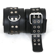 Real Top Grain Leather Wrist, Ankle Cuffs & Neck Collar Restraint Set Black 5 Pieces - Leather Bond