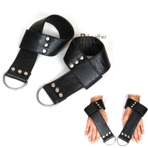 Real Strong Leather Suspension Wrist Cuffs belts for Restraint 2 Pieces Set for Bondage - Leather Bond