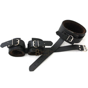 100% Genuine Leather Neck Collar Wrist Cuffs Restraint Bondage Back Slave BDSM - Leather Bond