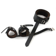 100% Genuine Leather Neck Collar Wrist Cuffs Restraint Bondage Back Slave BDSM - Leather Bond
