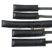 Real Cow Leather Wrist, Ankle Cuffs & Neck Collar Restraint Bondage Set Black 5 Piece set Padded Cuffs Lockable - Leather Bond