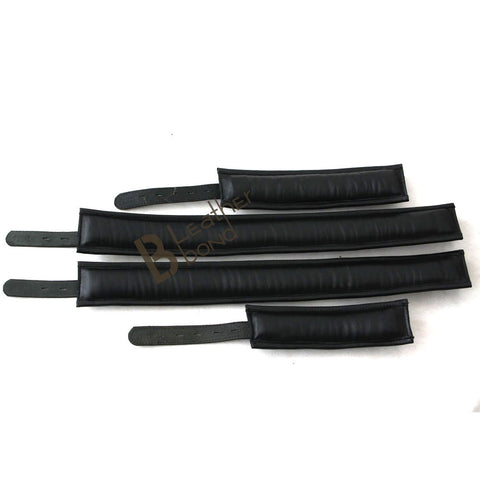 Real Cowhide Leather Wrist & Thigh Cuffs set Restraint Bondage Set Black 5 Piece set Padded Cuffs Lockable with Hogtie - Leather Bond