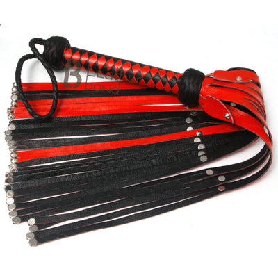 Real Genuine Cow Hide Leather Flogger 30 Heavy Duty Falls with Steel Studs Whip - Leather Bond