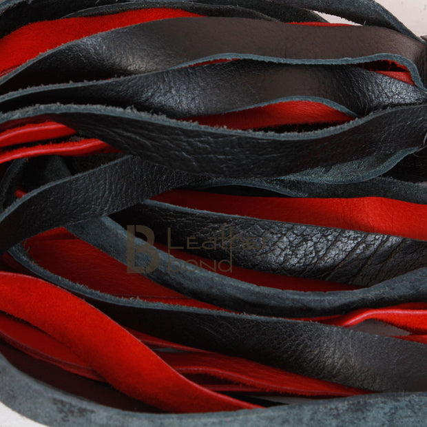Real Genuine Cow Hide Leather Flogger 25 Falls Red Black Heavy Duty Thick Tails - Leather Bond