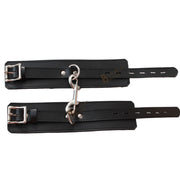 Real Cowhide Leather Wrist Cuffs Set Restraint Bondage Set with Connector Black 2 Piece Fur Lining - Leather Bond
