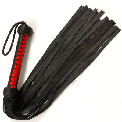 Real Genuine Cow Hide Thick Leather Flogger 25 Falls Black Heavy Duty Whip - Leather Bond