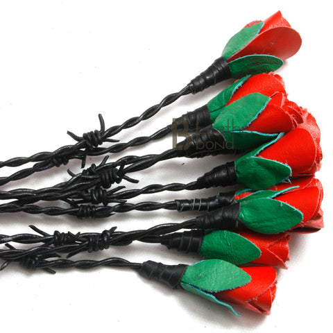 Real Genuine Cow Hide Leather Flogger 9 Braided Falls Heavy Roses & Thorny Cat-o-nine Tails Flog - Leather Bond
